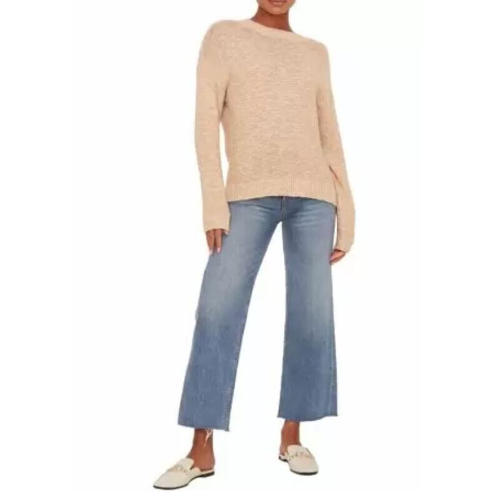 Lush Clothing Women's Long Sleeve Textured Crew‎ Neck Sweater in Taupe Medium